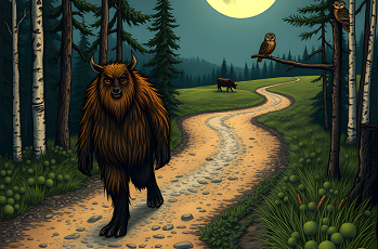 Hiisi kävelemässä Hiidentietä pitkin